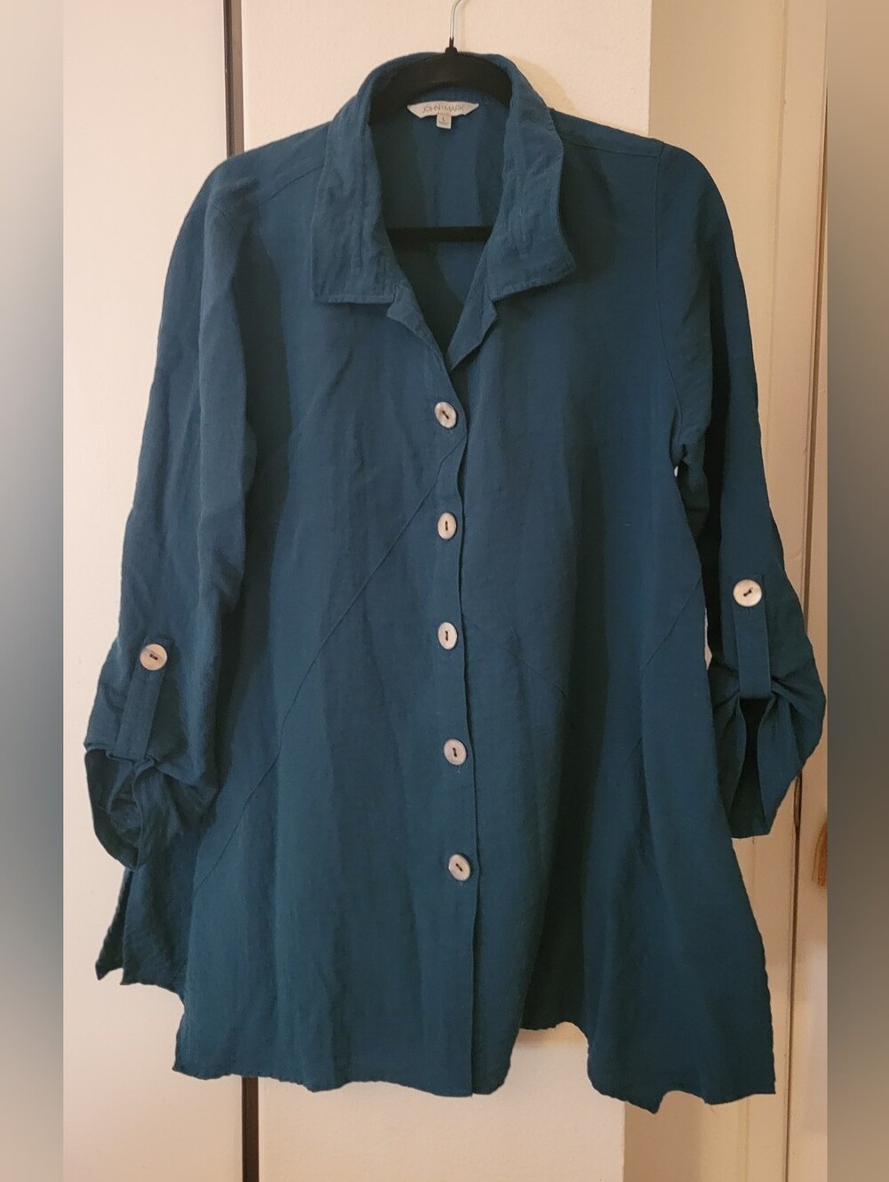 John Mark Teal Button-Front Tunic Shirt